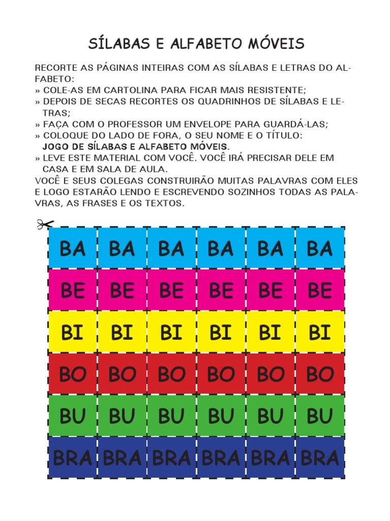Todas as sílabas moveis para recortar e montar palavras
