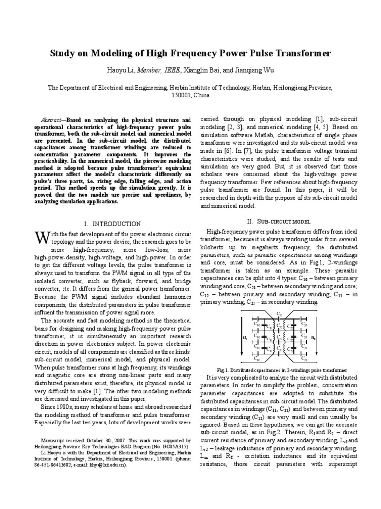 High-Frequency Pulse Transformer Modeling | PDF | Transformer | Inductance