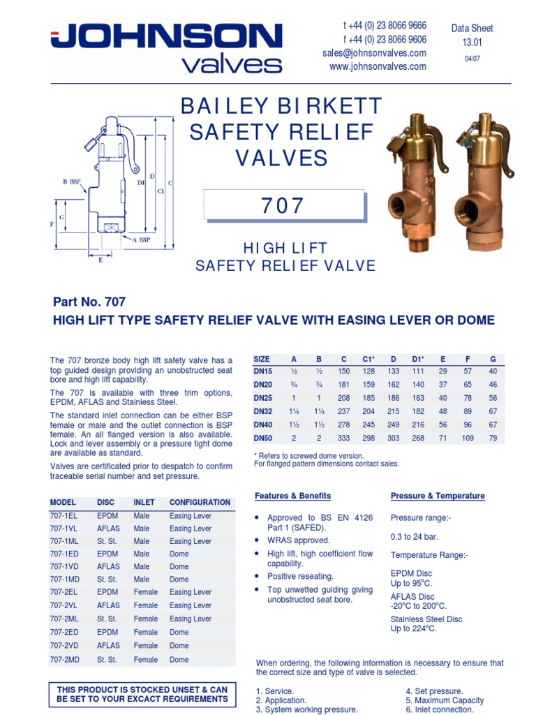 Data Sheet No. 13.01 707 Safety Valve PDF
