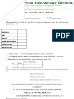Subject Options Form 2013