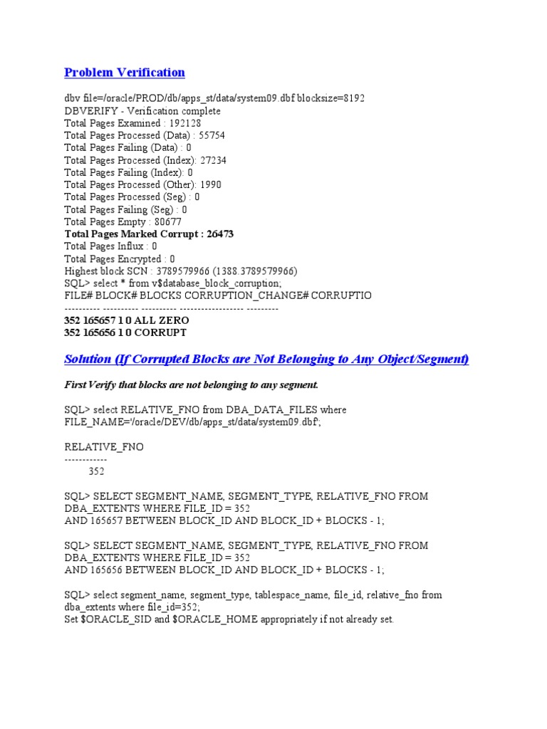 Production DB Block Corruption PDF Oracle Database Databases