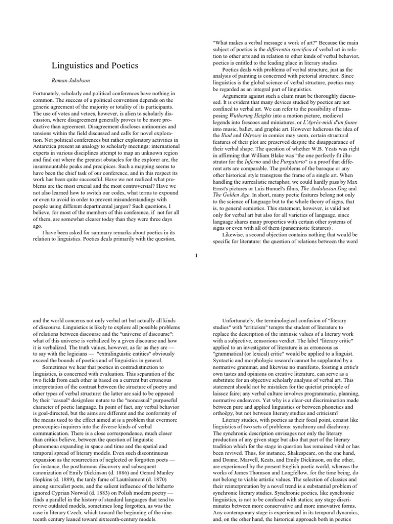 Linguistics and Poetics (Roman Jakobson) | PDF | Metre (Poetry) | Syllable