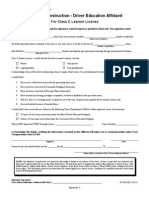 DL-90A: Classroom Instruction - Driver Education Affidavit