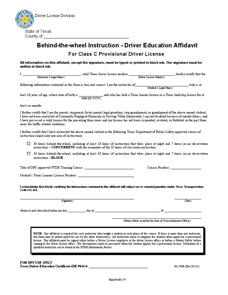 All Music Chords driver log sheet : DL-90B : Behind-the-Wheel Instruction – Driver Education Affidavit ...