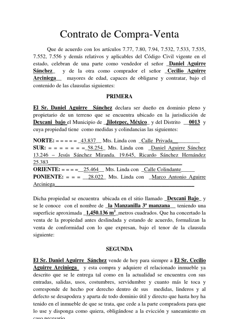 contrato de compra venta Daniel Aguirre Sánchez