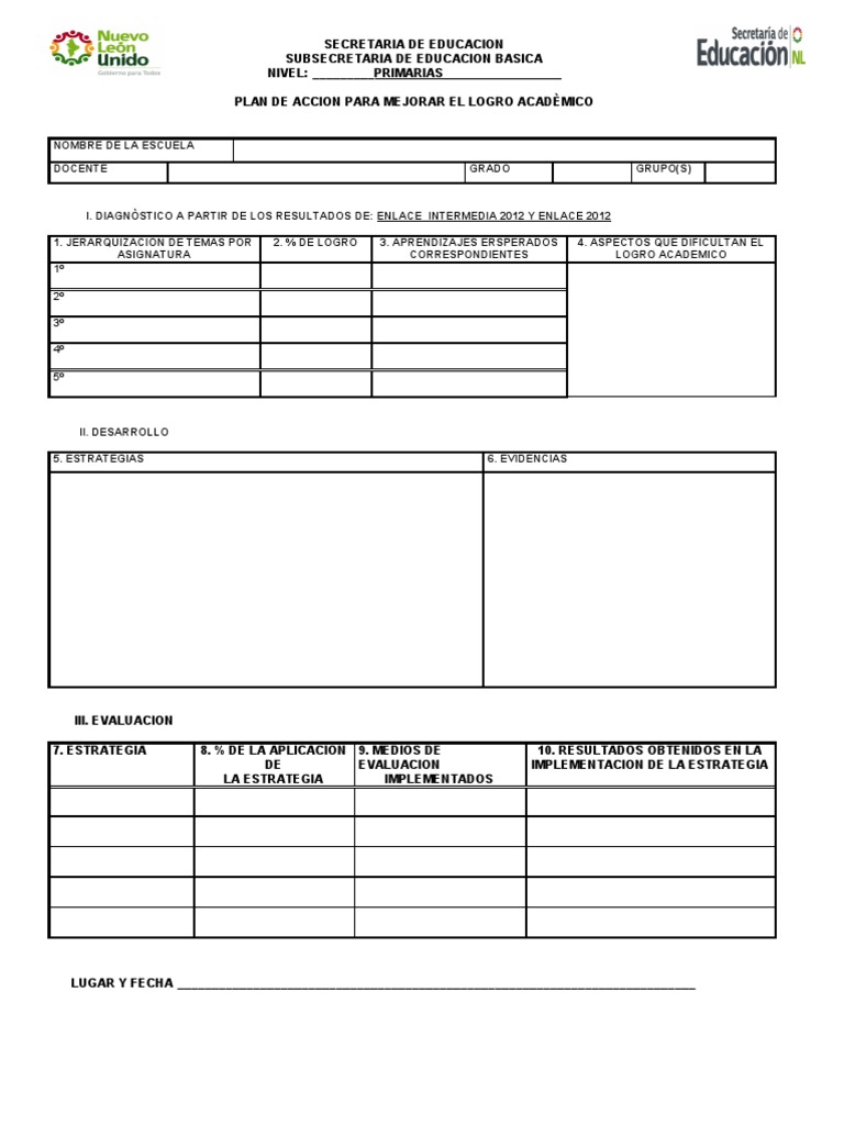 Plan de Accion, Formatos