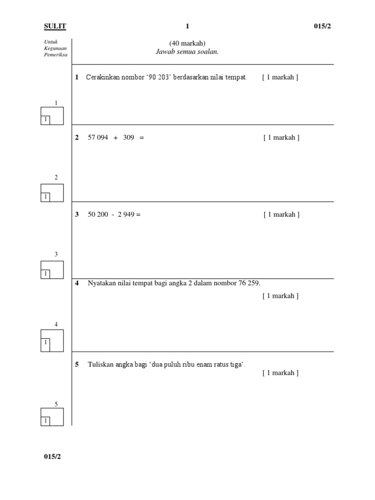 Ujian bulanan 1 matematik tahun 4 kertas 2