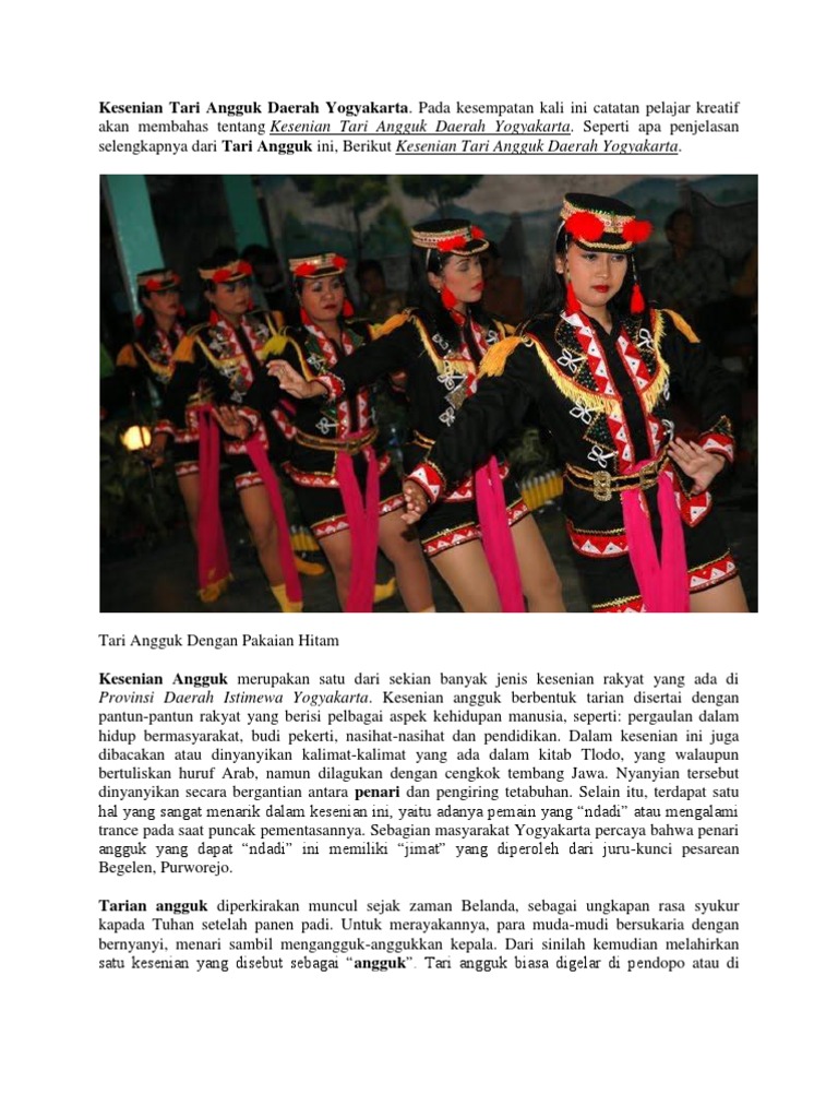Kesenian Tari Angguk Daerah Yogyakarta | PDF | Ilmu Sosial | Seni