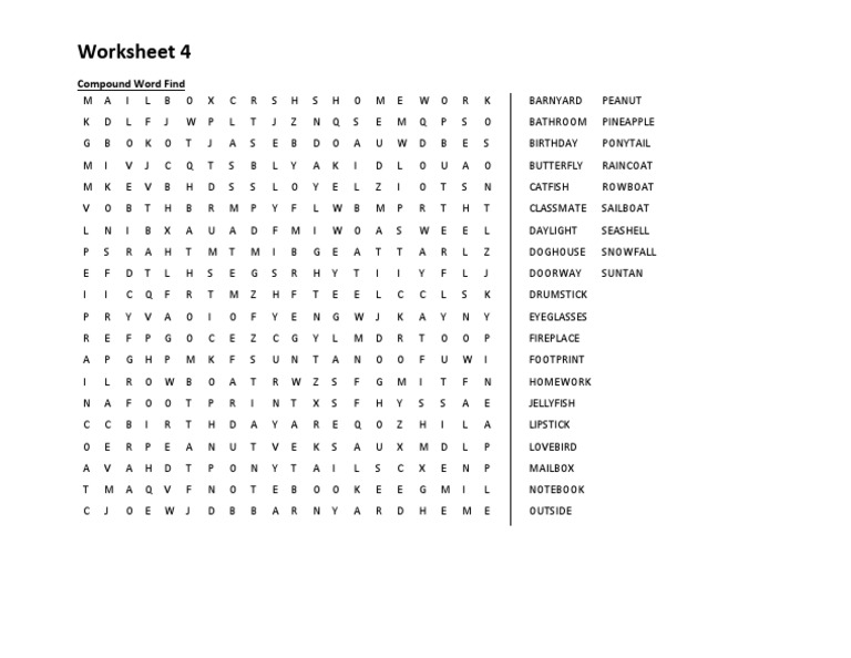 Worksheet 4: Compound Word Find | PDF