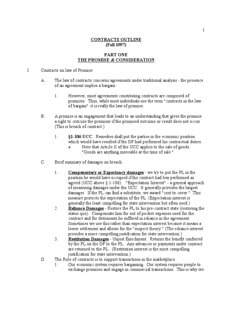 Contracts Outline PDF Tort Implied Warranty