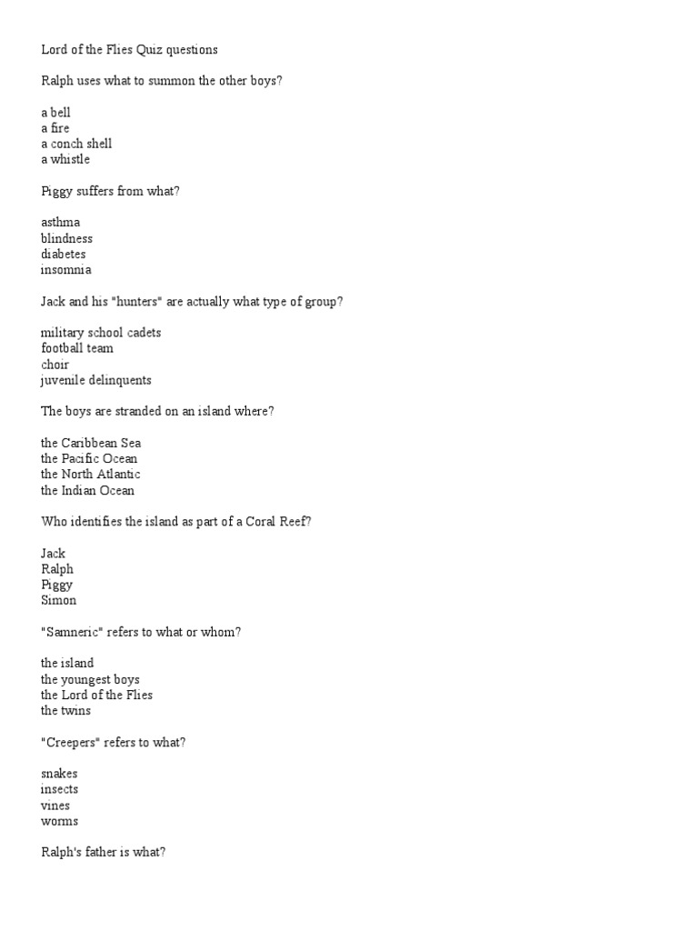 Lord of the Flies Quiz Questions