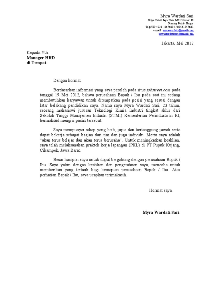 Contoh Application Letter