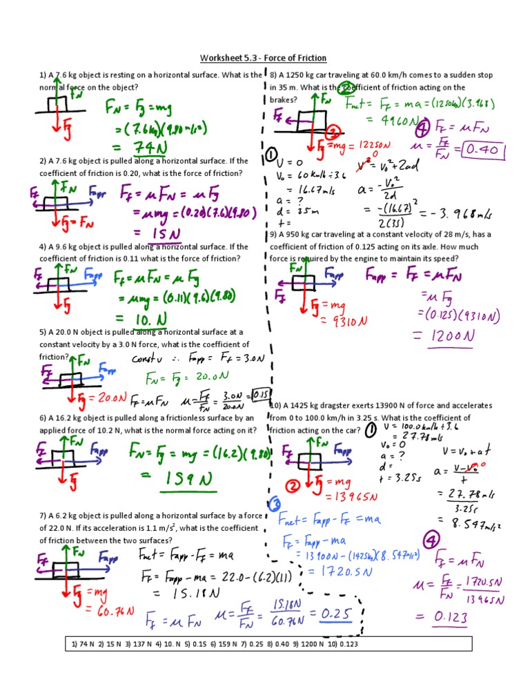 Physics Friction Worksheet Multiple Choice Pdf