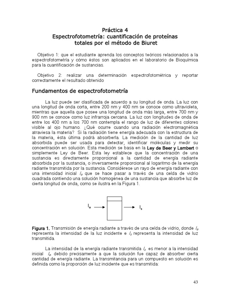 Espectrofotometría cuantificación de proteínas totales por