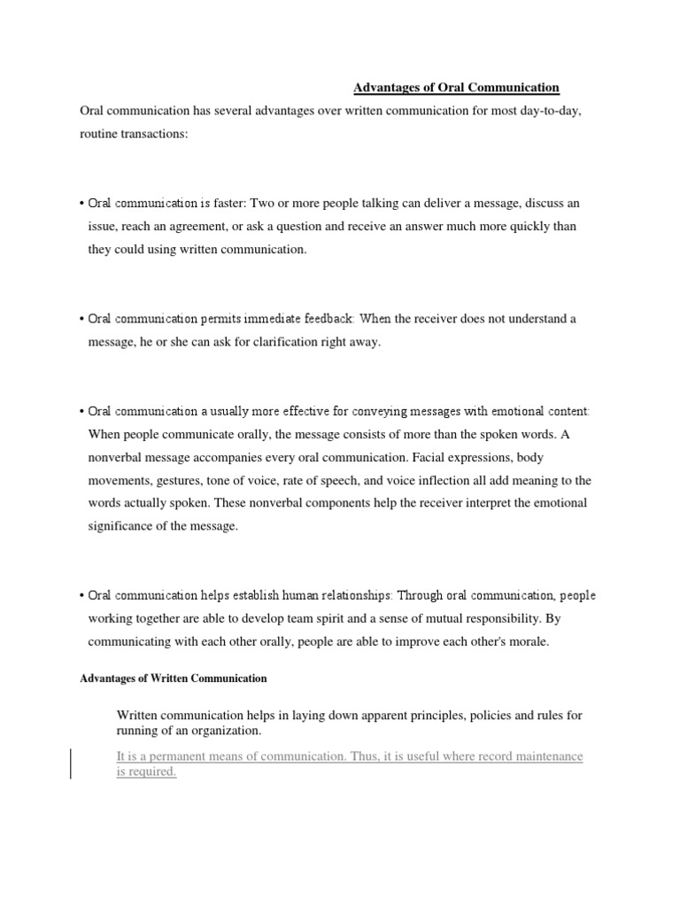 Advantages of Oral Communication | PDF | Nonverbal Communication | Speech