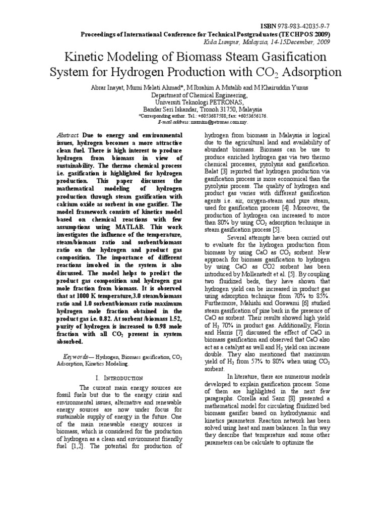 Hydrogen Production via Biomass Gasification | PDF | Gasification | Biomass