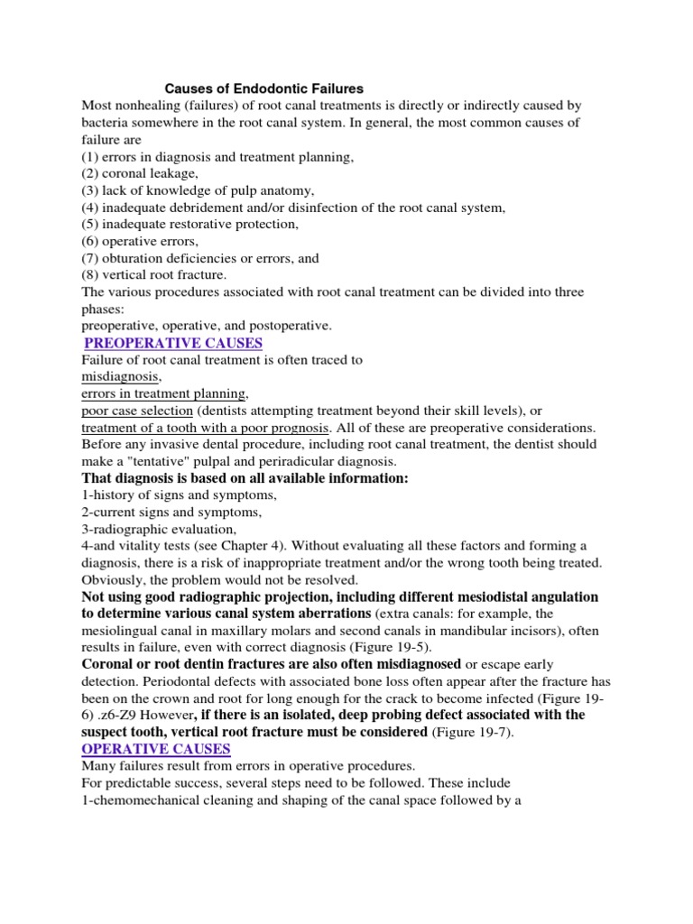 Causes of Endodontic Failures PDF Medical Specialties Clinical