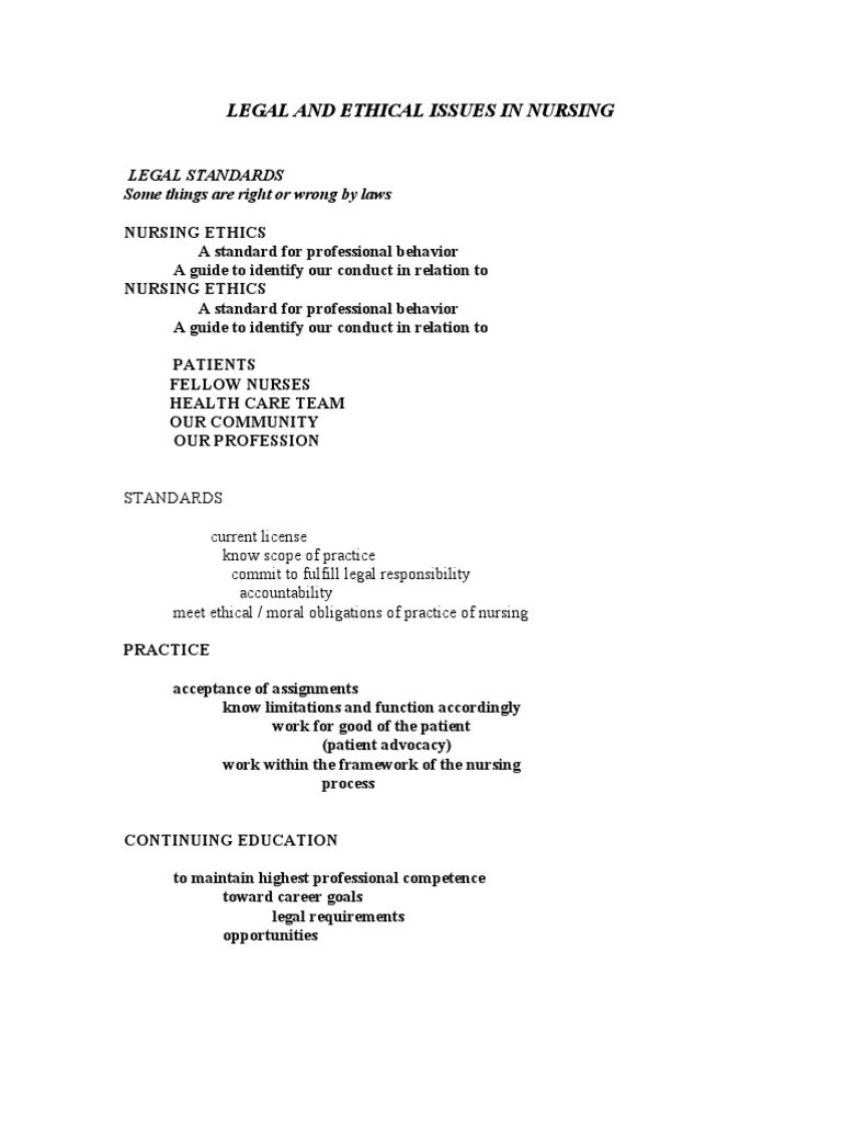 Legal and Ethical Issues in Nursing | PDF