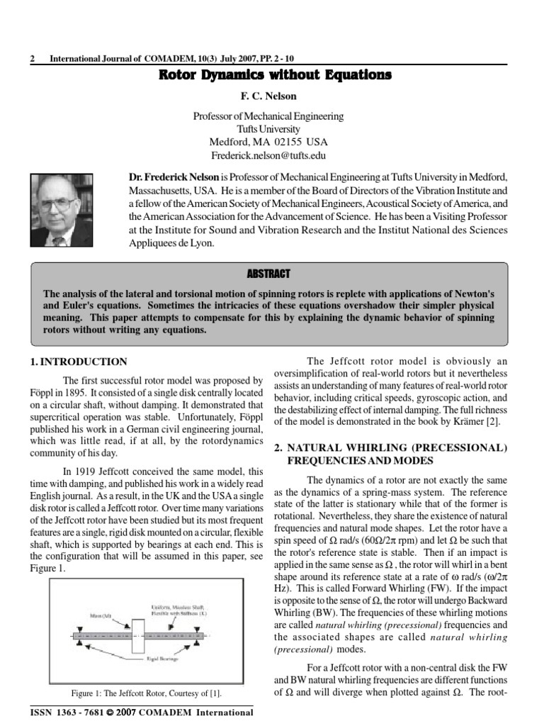 Rotordynamics Best Paper Without Equation | PDF