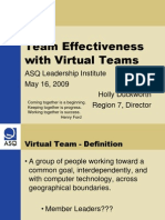 Team Effectiveness With Virtual Teams: ASQ Leadership Institute May 16, 2009 Holly Duckworth Region 7, Director