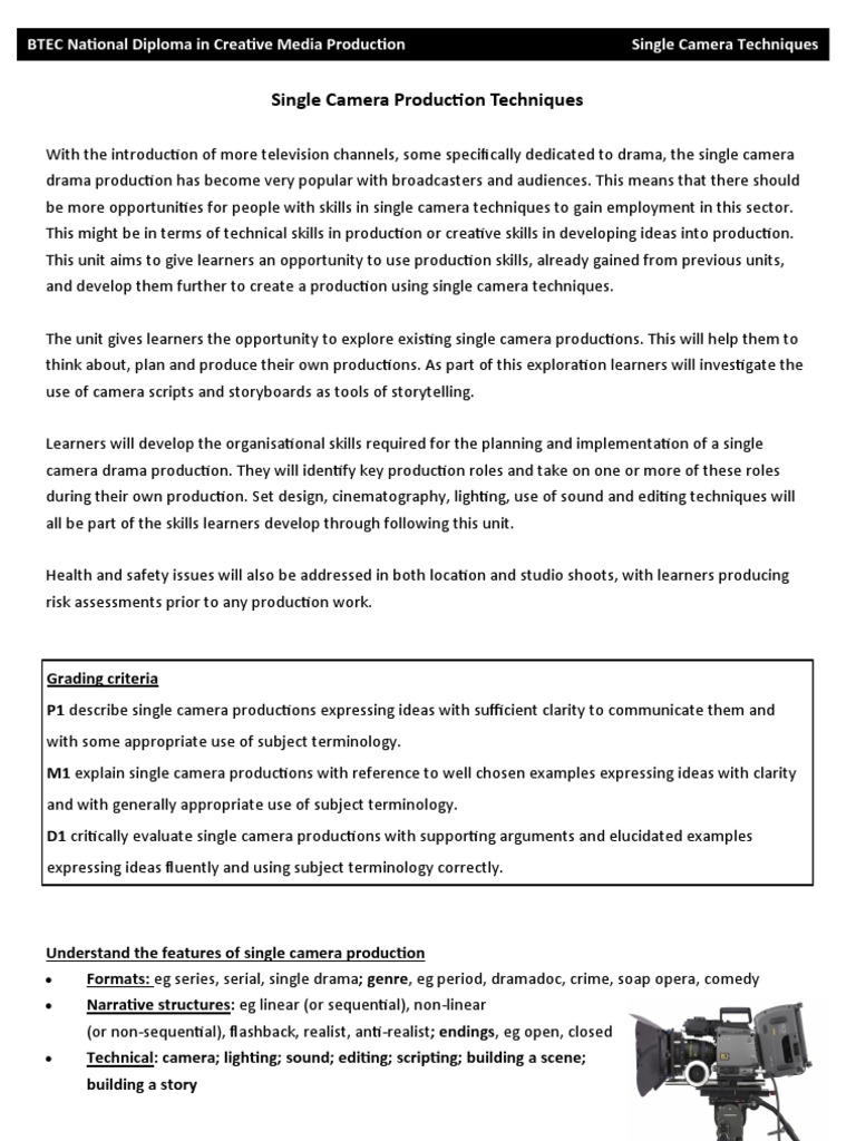 Single Camera Techniques PDF Filmmaking Screenplay