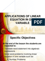 Applications of Linear Equation