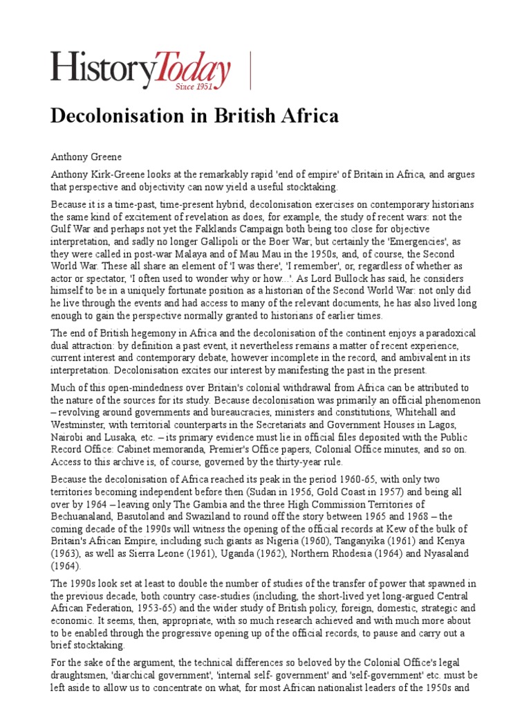 Decolonisation in British Africa History Today PDF British Empire