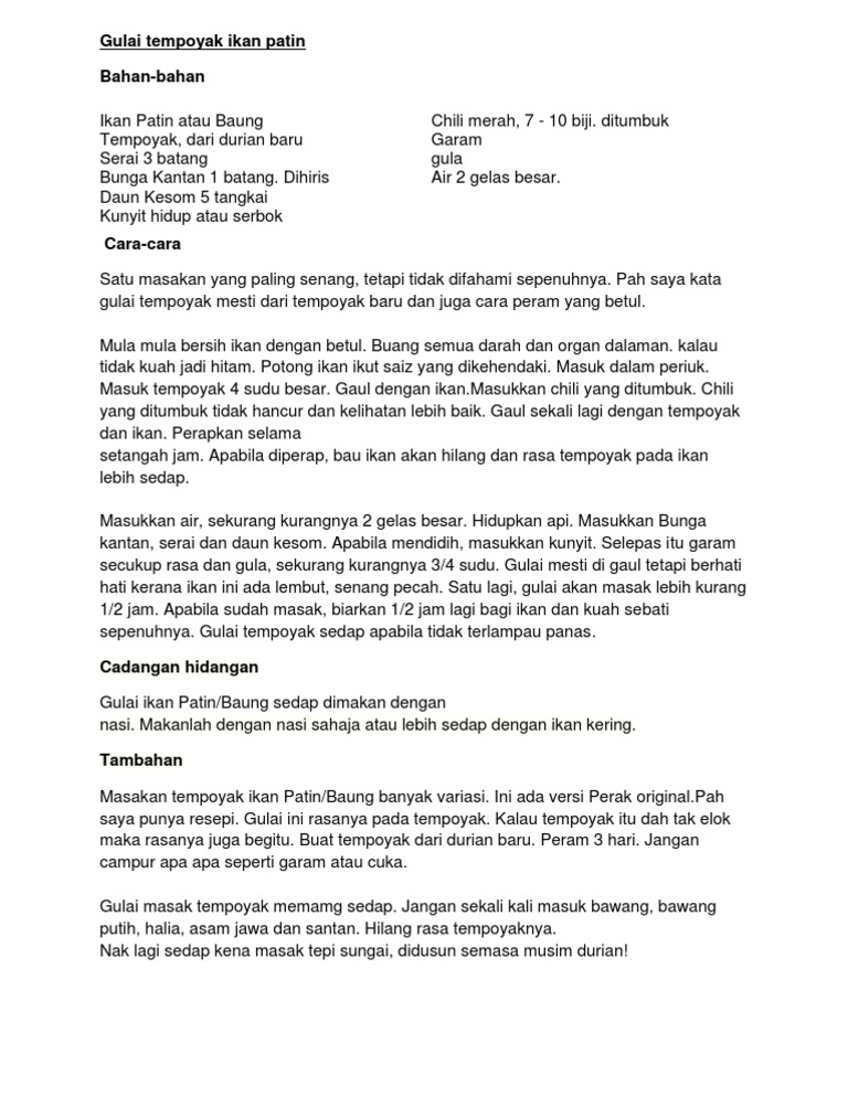 Gulai Tempoyak Ikan Patin Pdf
