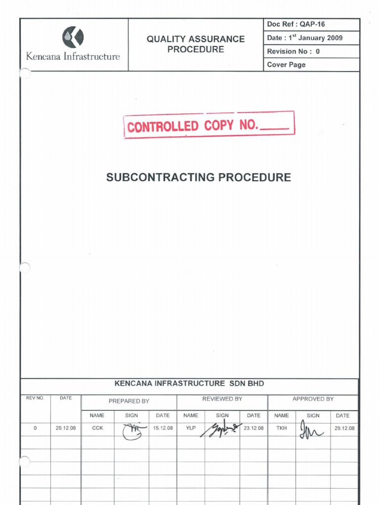 Qap 16 Subcontracting Procedure Insurance Safety