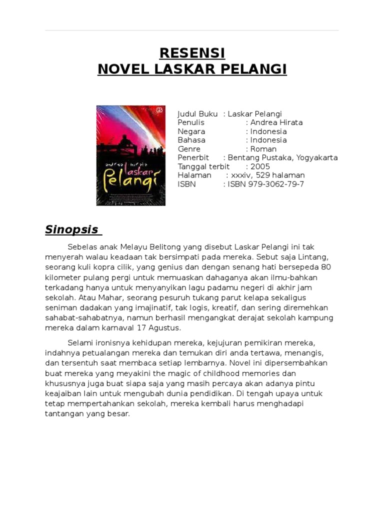 Resensi Novel Laskar Pelangi