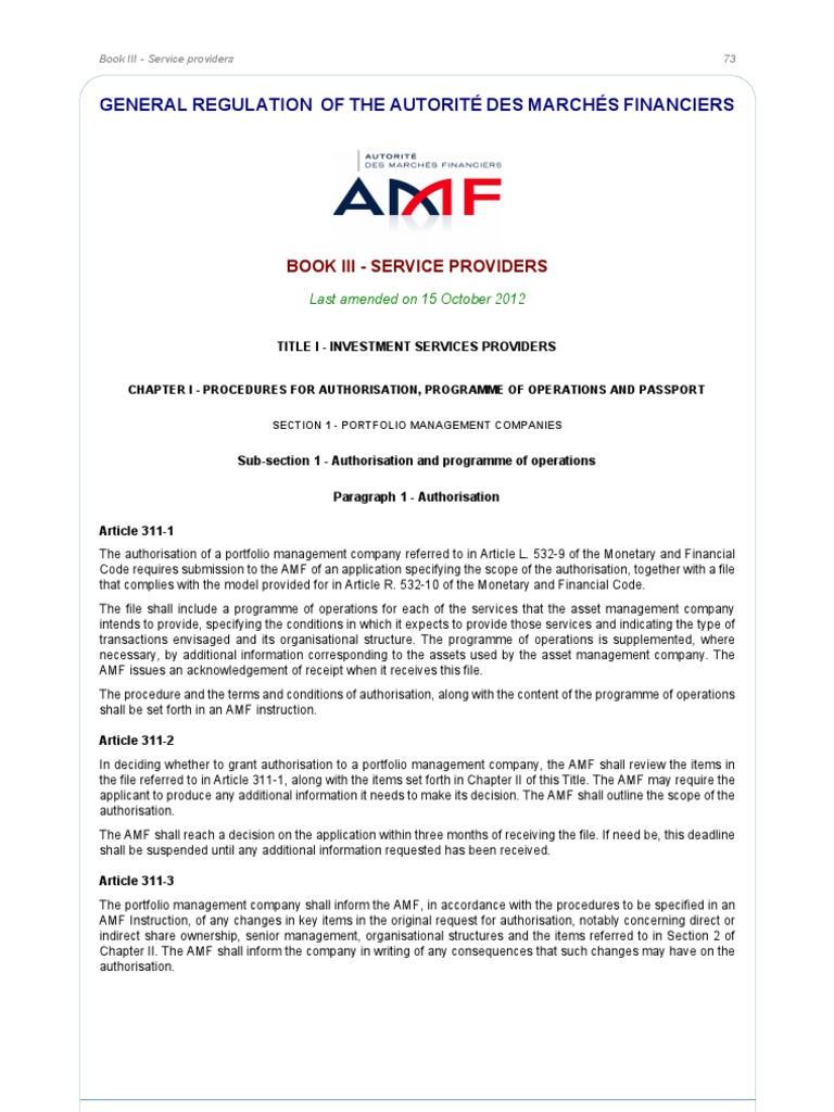 AMF General Rules PDF Investment Management Board Of Directors