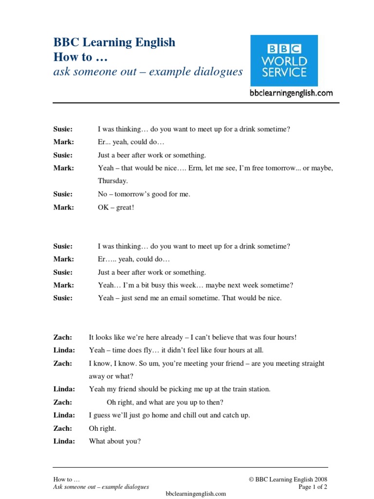Ask Someone Out - Example Dialogues: BBC Learning English Howto | PDF