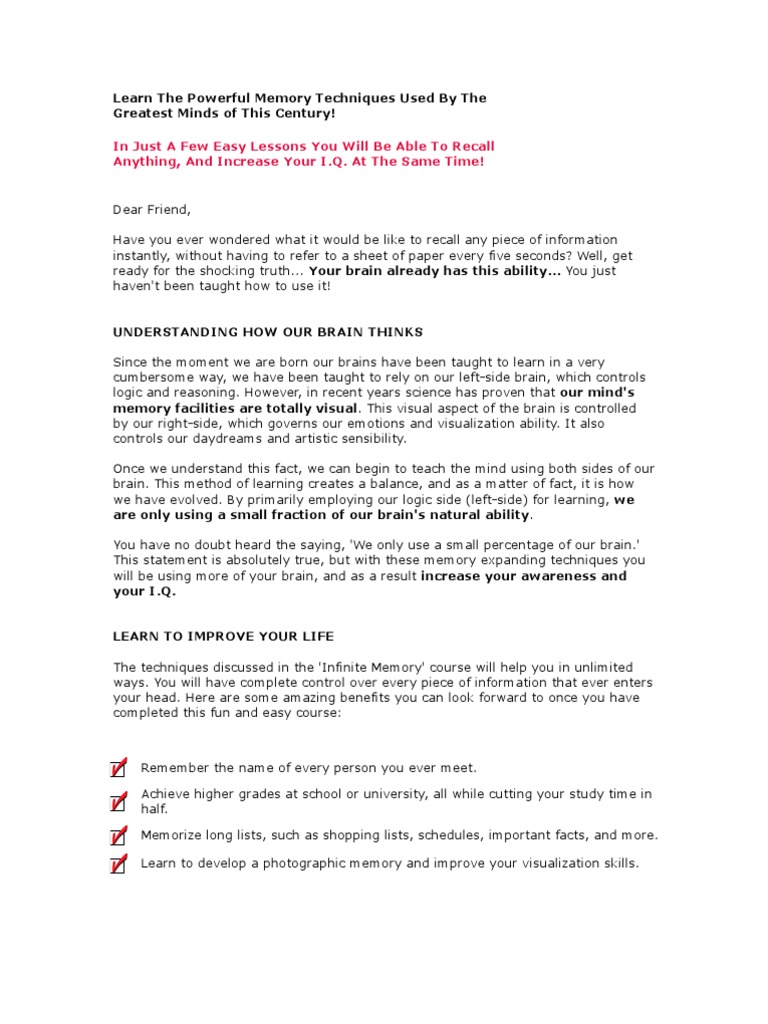 Learn The Powerful Memory Techniques Used by The | PDF | Memory | Learning