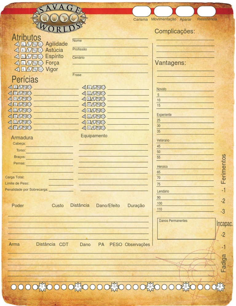Ficha Savage Worlds Deluxe Traduzida EDITAVEL