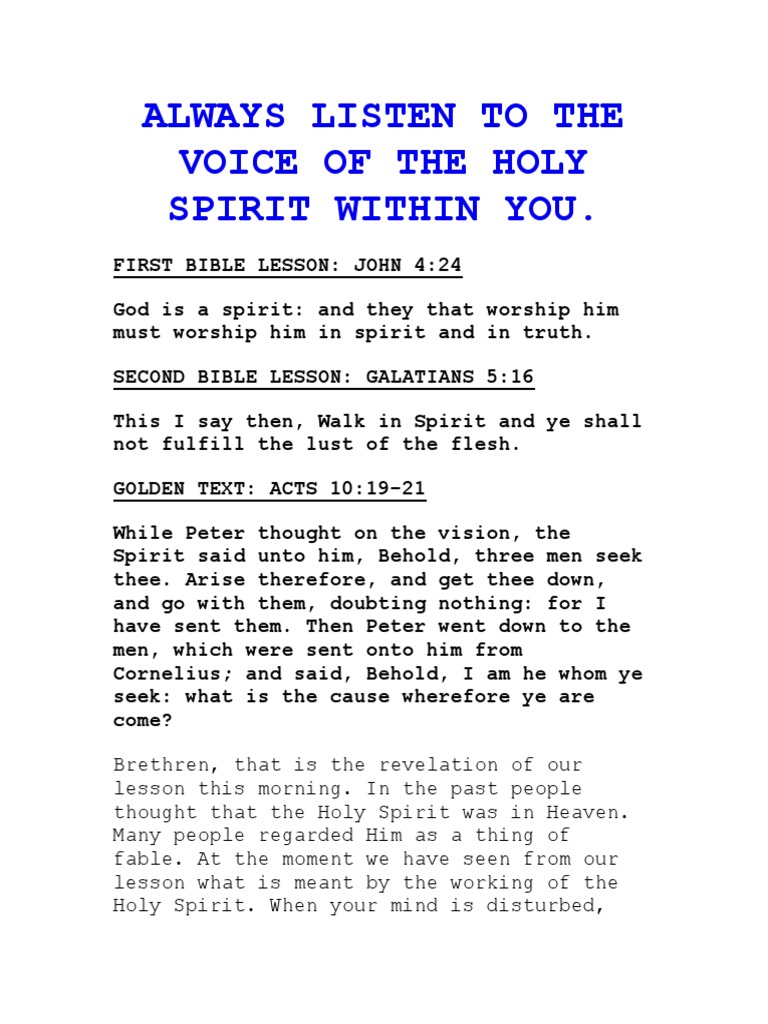 Always Listen To The Voice of The Holy Spirit Within You | PDF | Saint ...