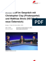 neuwal Transkript: Armin Wolf im Gespräch mit Christopher Clay (Piratenpartei) und Matthias Strolz (NEOS) in der ZIB2