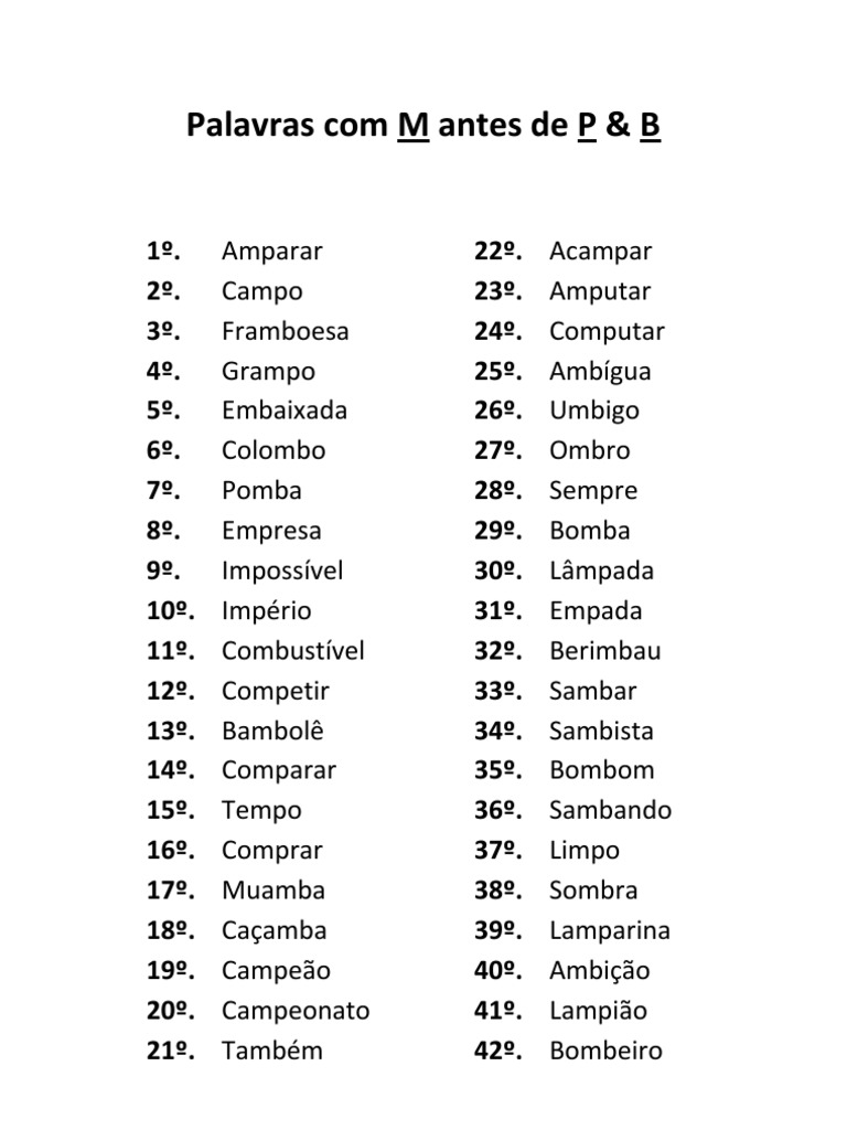 Palavras Com M Antes de P | PDF