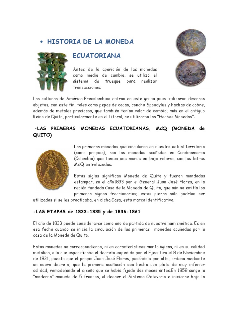 Historia de La Moneda Ecuatoriana | PDF | Monedas | Plata