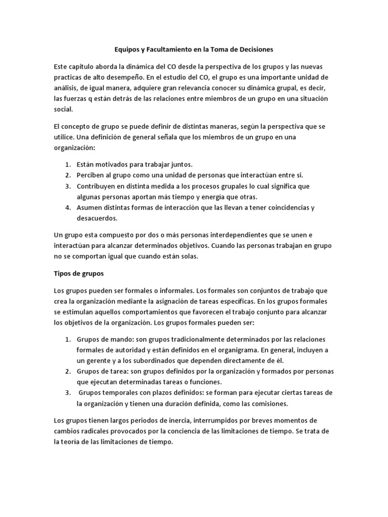 Grupos Temporales en la Toma de Decisiones | PDF | Grupo de trabajo ...
