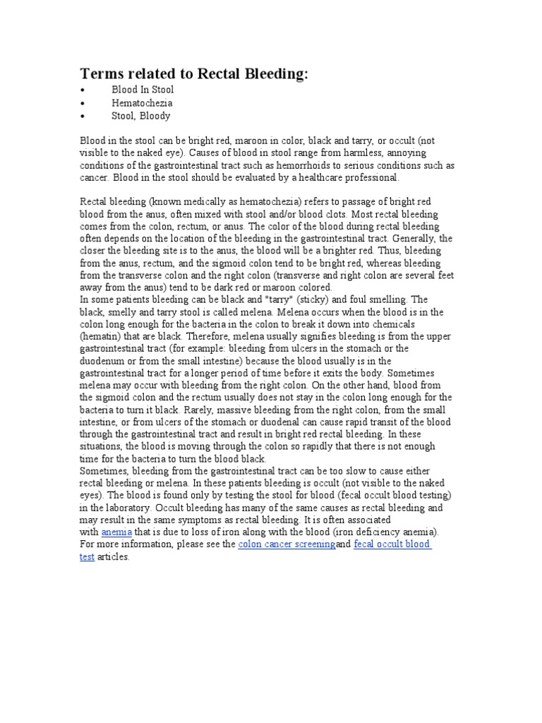 Terms Related To Rectal Bleeding PDF Bleeding Peptic Ulcer