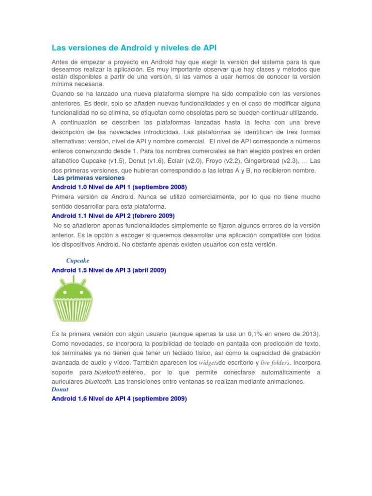 Las Versiones de Android y Niveles de API | PDF | Android (sistema ...