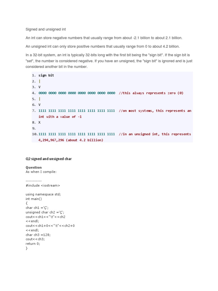 Signed and Unsigned Int | PDF | Integer (Computer Science) | Command ...