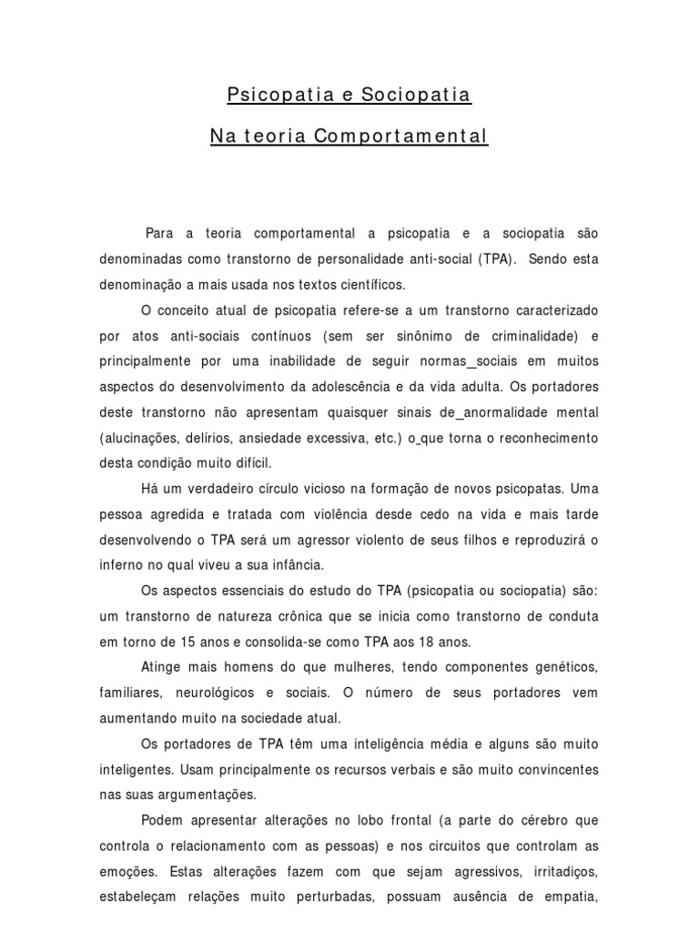 Psicopatia e Sociopatia | PDF | Autoajuda