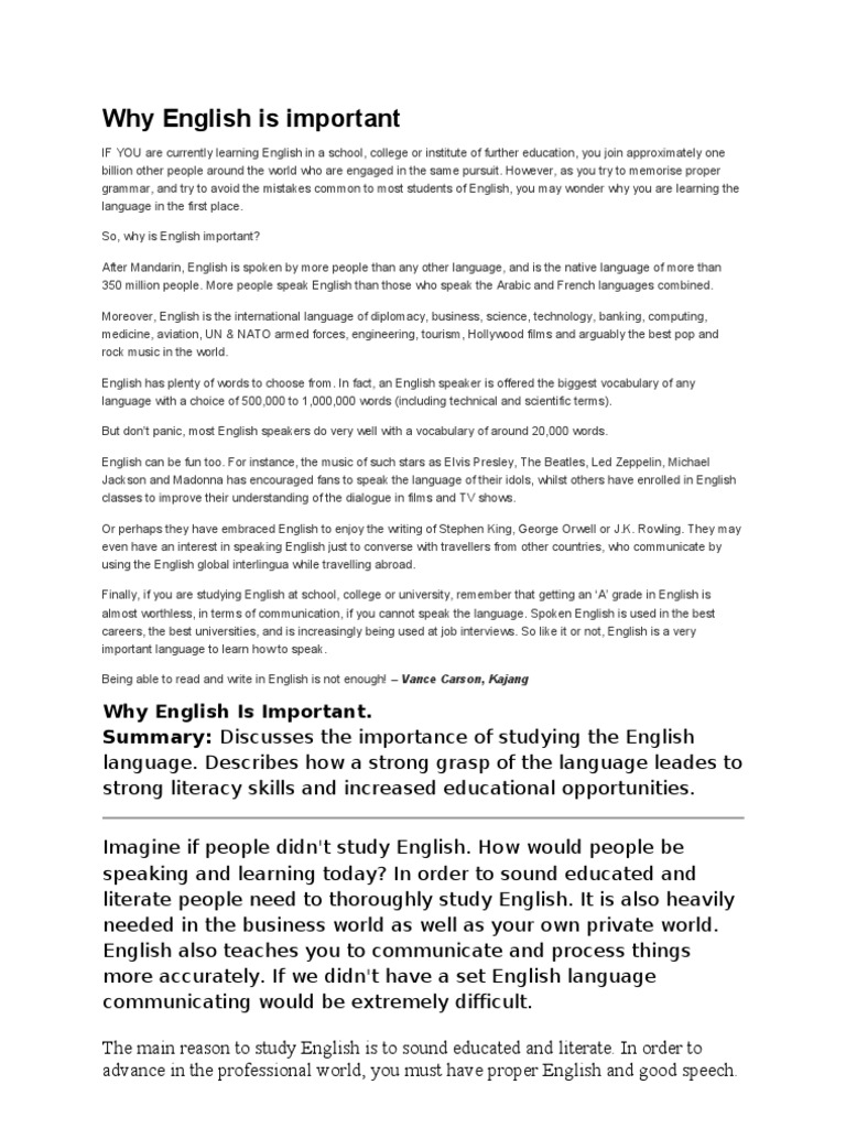 english is very important essay