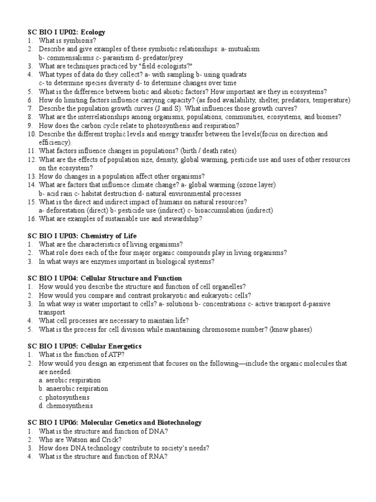 Biology Benchmark Review PDF Cell (Biology) Ecosystem