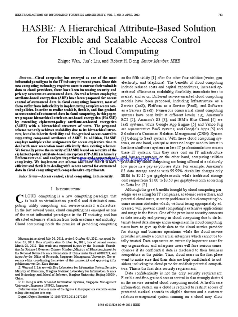 HASBE A Hierarchical Attribute-Based Solution For Flexible and Scalable ...