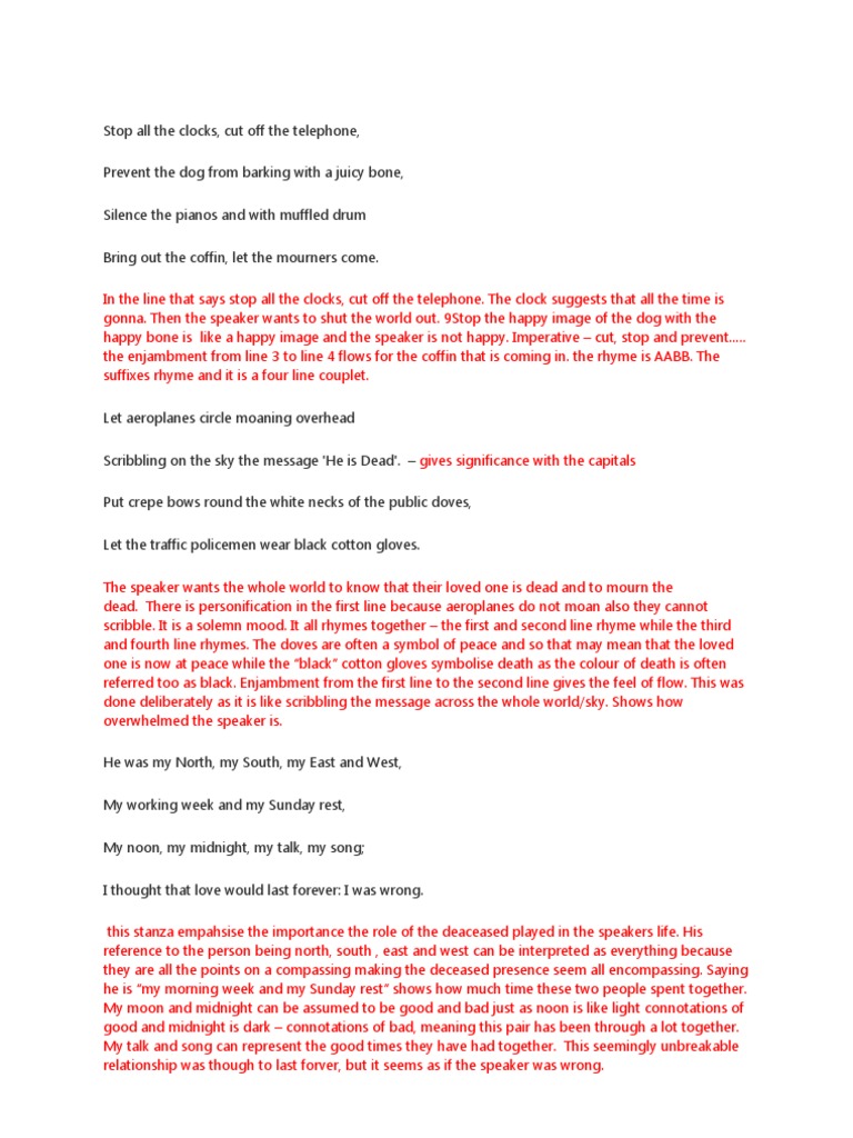 Funeral Blues Analysis Funeral Death