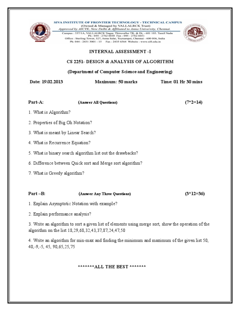 DAA Internal Test 1 | PDF