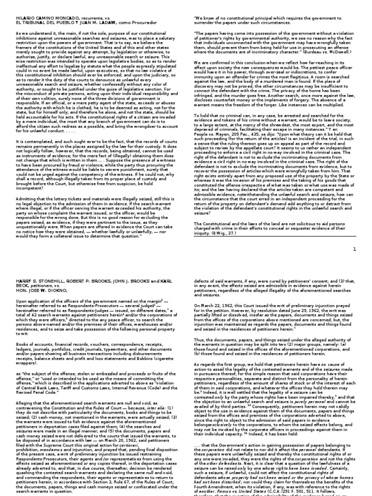 Search and Seizure Cases | PDF | Search And Seizure | Fourth Amendment ...