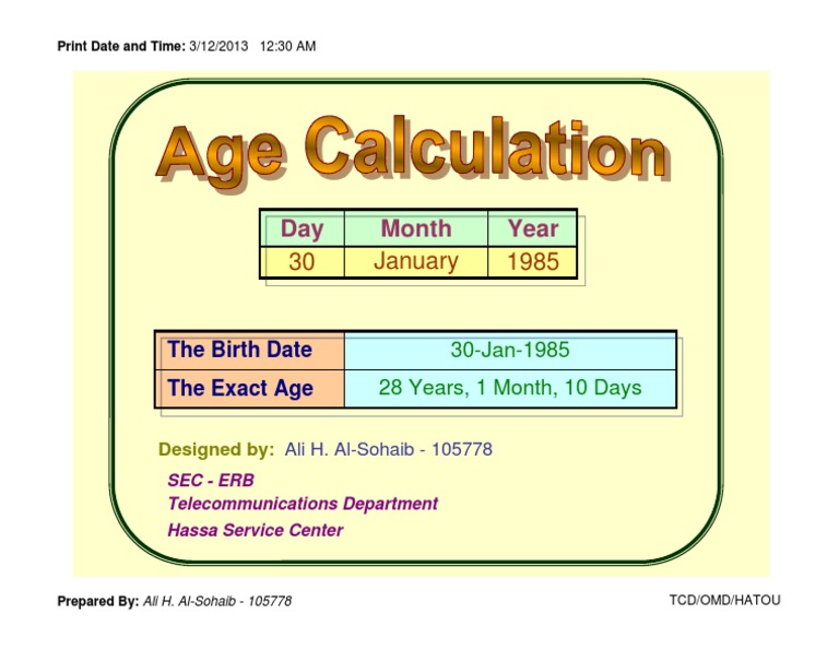 Age Calculation for January 1985 Birthdate | PDF